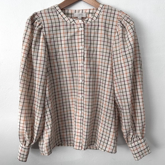 LOFT Tops - Loft plaid balloon sleeve blouse Size XS